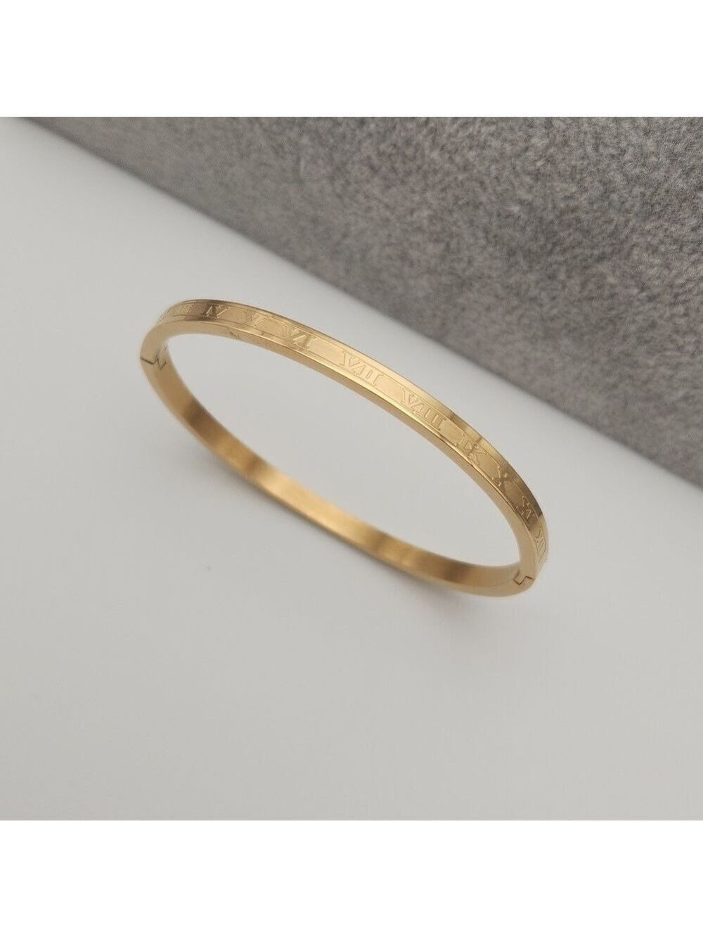 Gold Tone Roman Numeral Bangle Bracelet | Minimalist Everyday Statement Jewelry